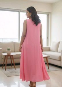 Libas- Pink Sleeveless Long Kurta (Size-L)