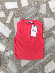 Zara Coral Cropped Sleeveless Top
