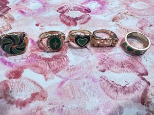 Set of 5 Green Enamel Rings