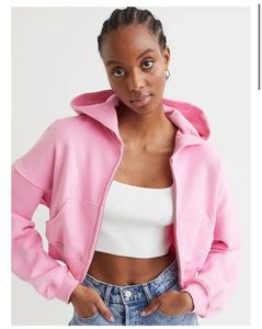 H&M Pink Cropped Zip-Up Hoodie