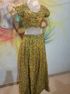 Boho Yellow Floral Print Skirt and Top Set