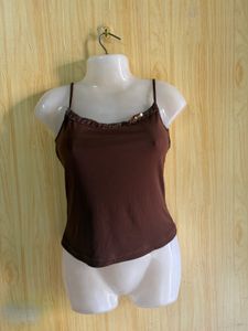 Y2K Brown Embellished Camisole Top