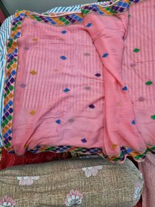 Pink Embroidered Chiffon Dupatta