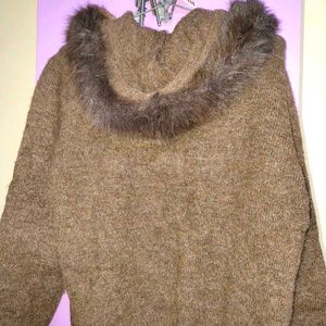 Oversized Brown Faux Fur Hoodie