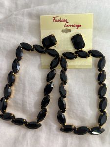 Rhinestone Stone Black Earring