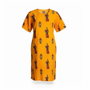 Bright Yellow Printed Midi Dress
