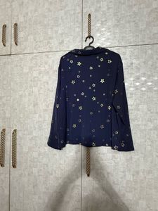 M&amp;S Navy Star Print Pajama Top