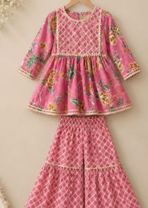 Pink Floral Kurta with Sharara Pants