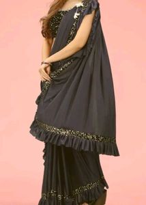 Stunning Dark Grey Sequins Saree