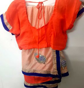 Elegant Heavy Peach Saree with Blue Border