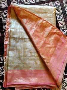 Banarsi Cream Saree with Pink Border