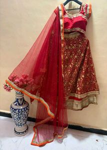 bridal red Embroidered Lehenga Choli Set