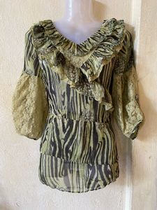 Boho Ruffle Zebra Print Top