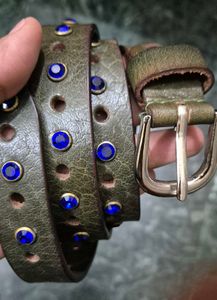 New Women's Green Embellished Leather Belt