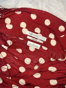 girls Maroon shirt white Polka Dot Button-Up