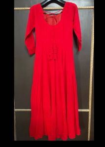 Padded Stunning Red Anarkali Gown with duppata