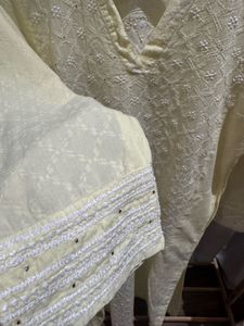 Butter Yellow Cotton Chikankari Kurta with Mukaish