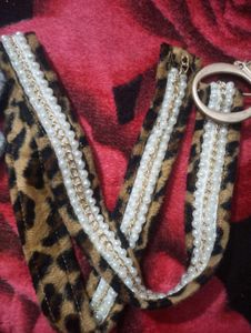 Leopard Print Pearl Embellished Belt
