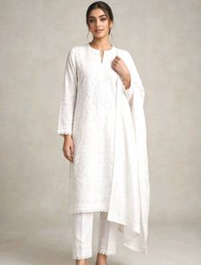 White Lucknowi Chikankari Cotton Kurta set for Wom