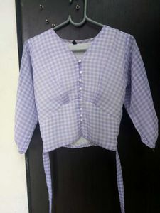 Lavender Gingham Wrap Top
