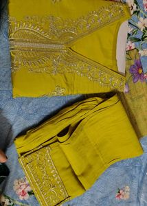 Elegant New Embroidered Yellow Kurta Set