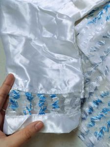 Elegant White Blue Leaf Print net Kurta Set