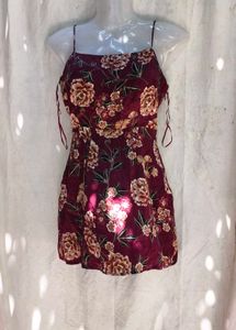 4299. Burgundy Floral Mini Dress