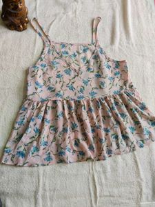 Pink Floral Spaghetti Strap Peplum Top