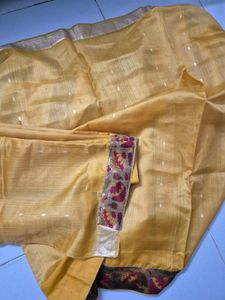 Elegant Yellow Saree with Floral Border