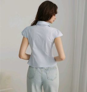 Elegant Light Blue Button-Up Top(SAVANA)