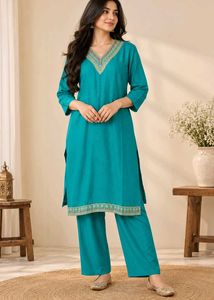 Elegant Teal Kurta Set with Embroidery