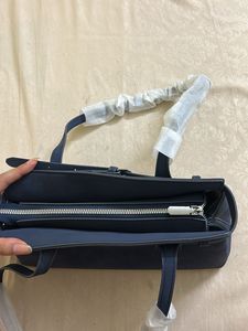classy navy blue leather suede bag
