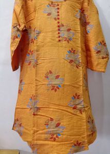 Printed shot Kurti combo - Teal &amp; Orange