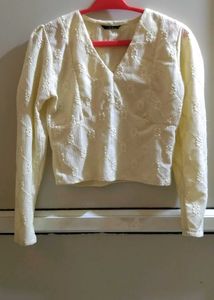 Pale Yellow Textured Puff Sleeve Crop Top