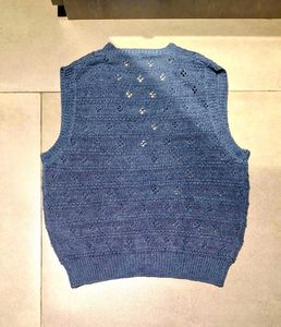 Blue Knitted Vest With Cute Buttons