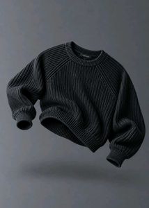 BLACK CROPPED TEXTURED RIBBED SWEATER