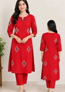 anouk Red Cotton Kurta Set .XS