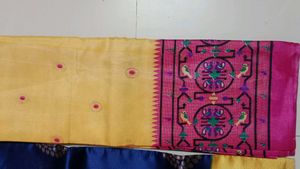 Elegant Yellow Saree with Pink Border