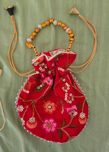 Red Embroidered Potli Bag