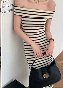 Striped Off-Shoulder Knit Midi Dress