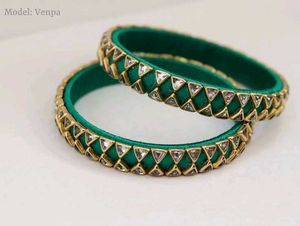 Elegant Emerald Bangles with Stone Embellishments