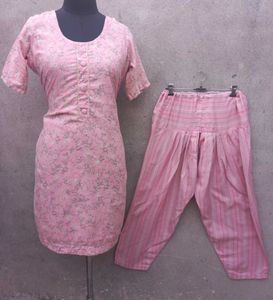 Elegant Pink Floral Cotton Kurta Set with Dupatta