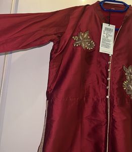 New Maroon Ethnic Long Kurti Zari Patch Work