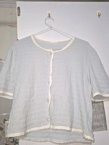 Light Blue Cropped Lace Trim Top