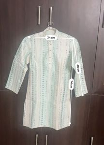 boys Off white kurta with blue embroidery
