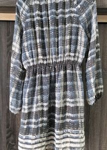 Blue White Black Blouson Boho 3/4 Sleeves Dress