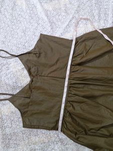 Olive Green Spaghetti Strap Midi Dress