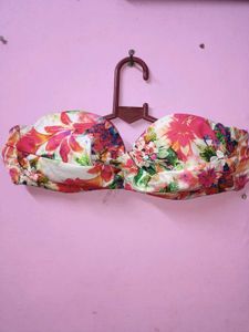 Floral Strapless Bikini Top
