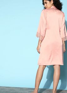 Elegant Pink Lace Trim Robe