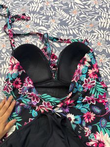 Floral One-Piece Swimsuit with Ruffle Skirt